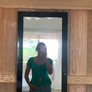 Green button up blouse little flower disign